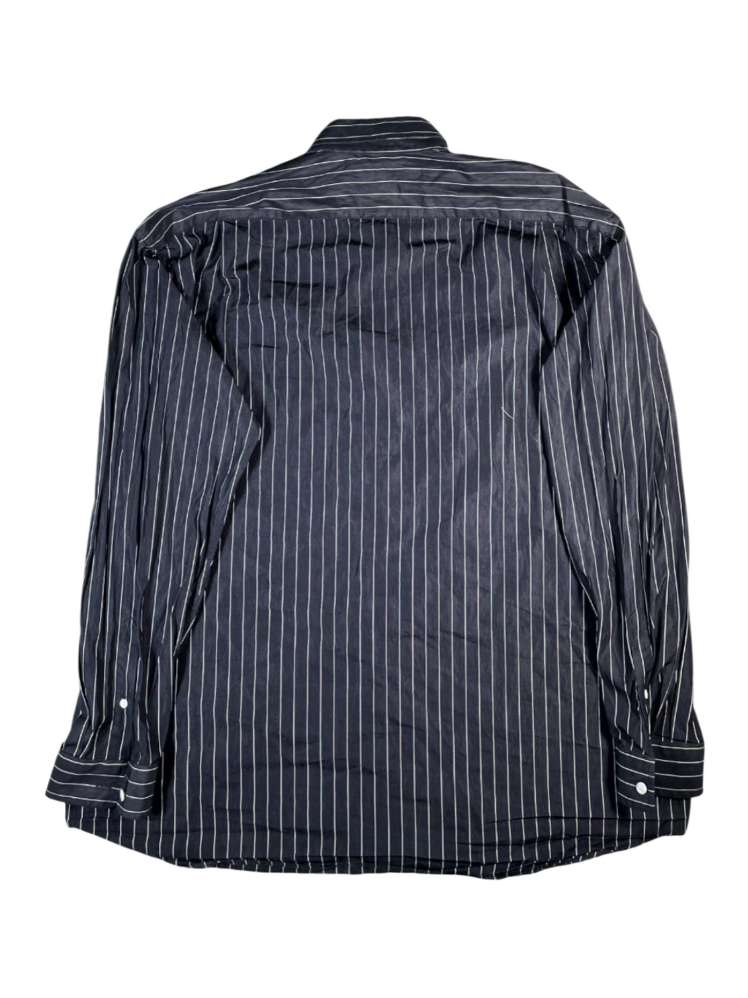 Balenciaga Pin Stripe Chest Logo Button Up Black Shirt
