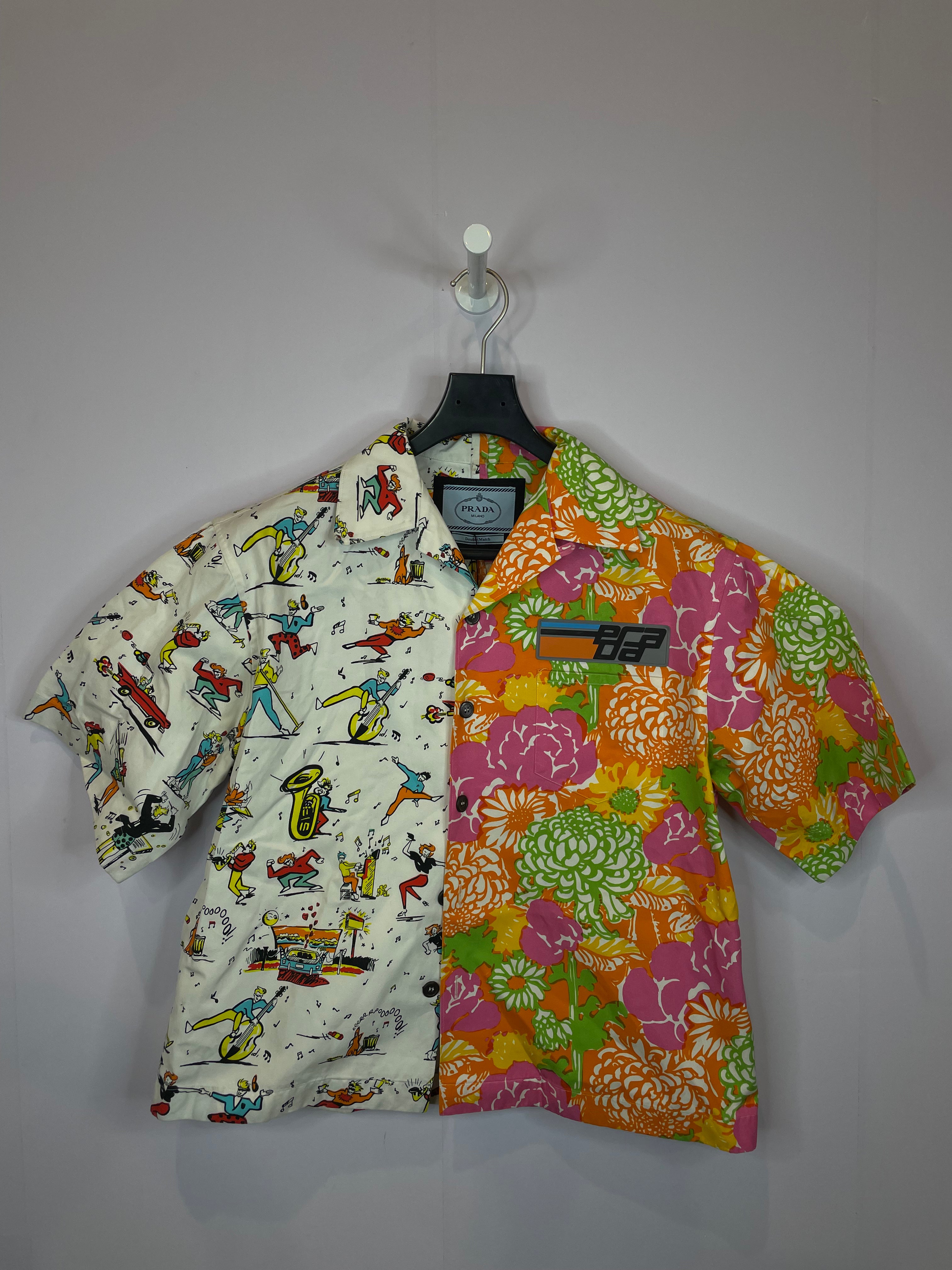 Prada Double Match Button Up White Floral Used Small