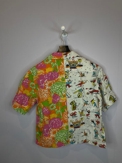 Prada Double Match Button Up White Floral Used Small