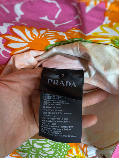 Prada Double Match Button Up White Floral Used Small
