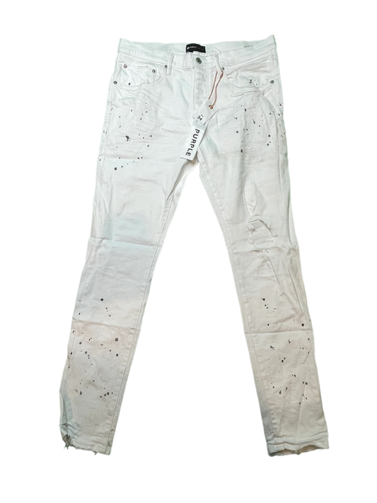 Purple Black Splatter White Jeans