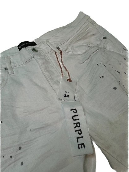 Purple Black Splatter White Jeans
