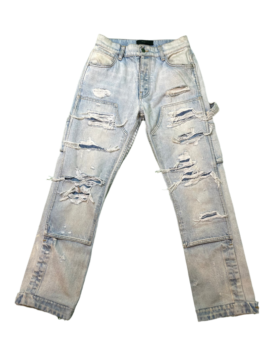 Amiri Double Knee Distressed Light Wash Blue Jeans