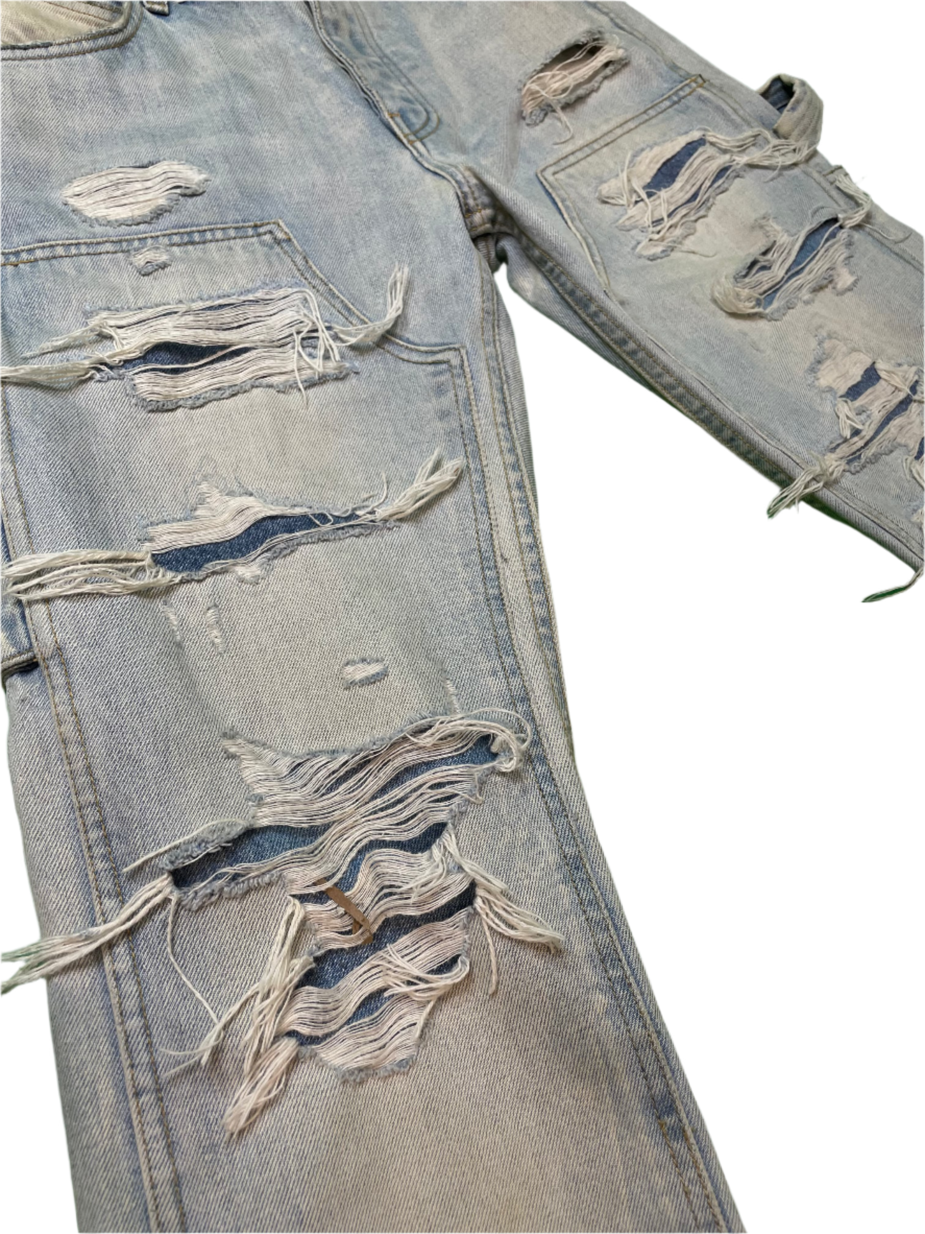 Amiri Double Knee Distressed Light Wash Blue Jeans
