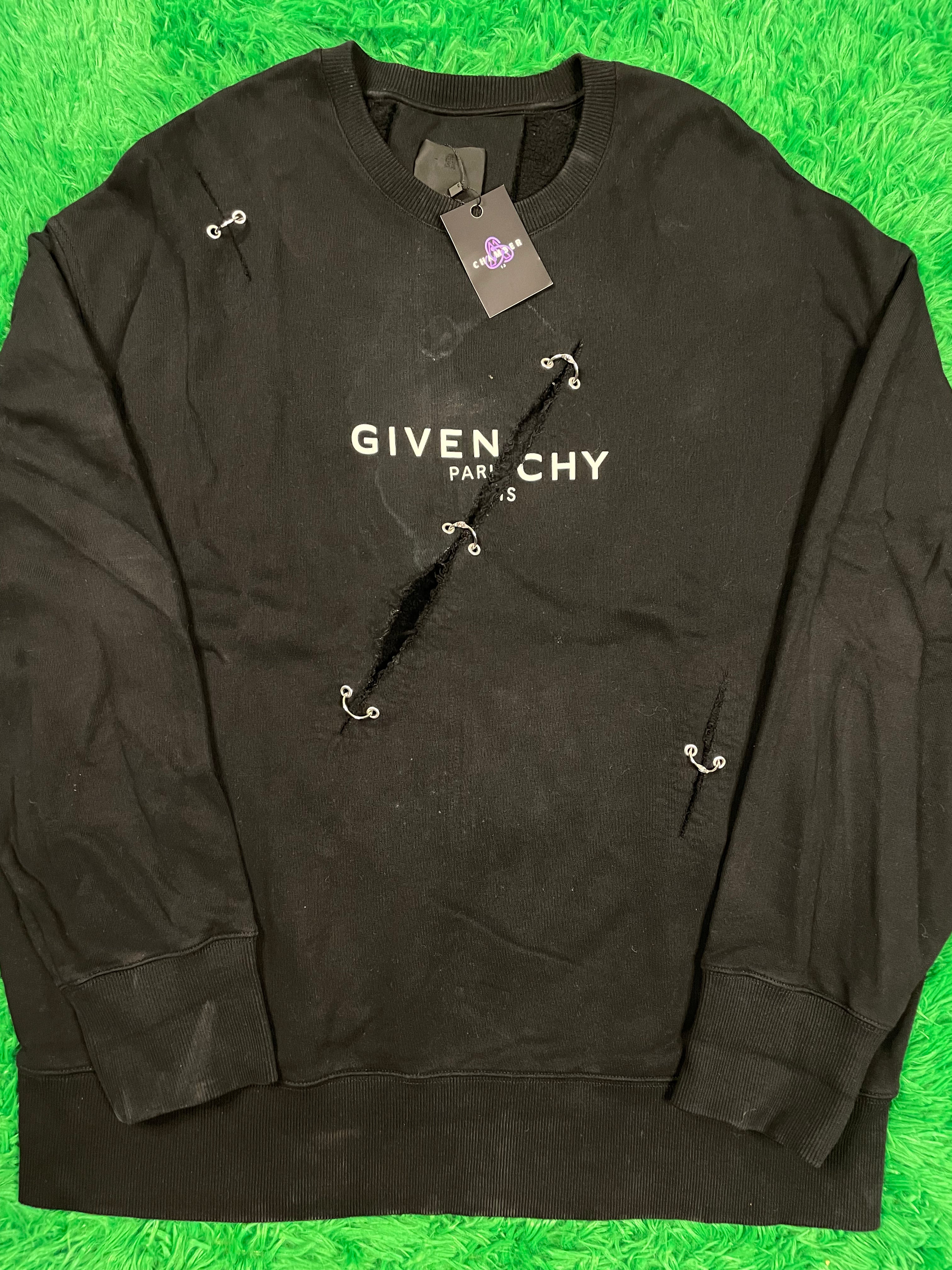 Givenchy Distressed Rings Crewneck Black Sweatshirt