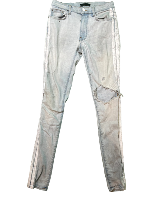 Amiri Light Wash White Stripe Blue Jeans