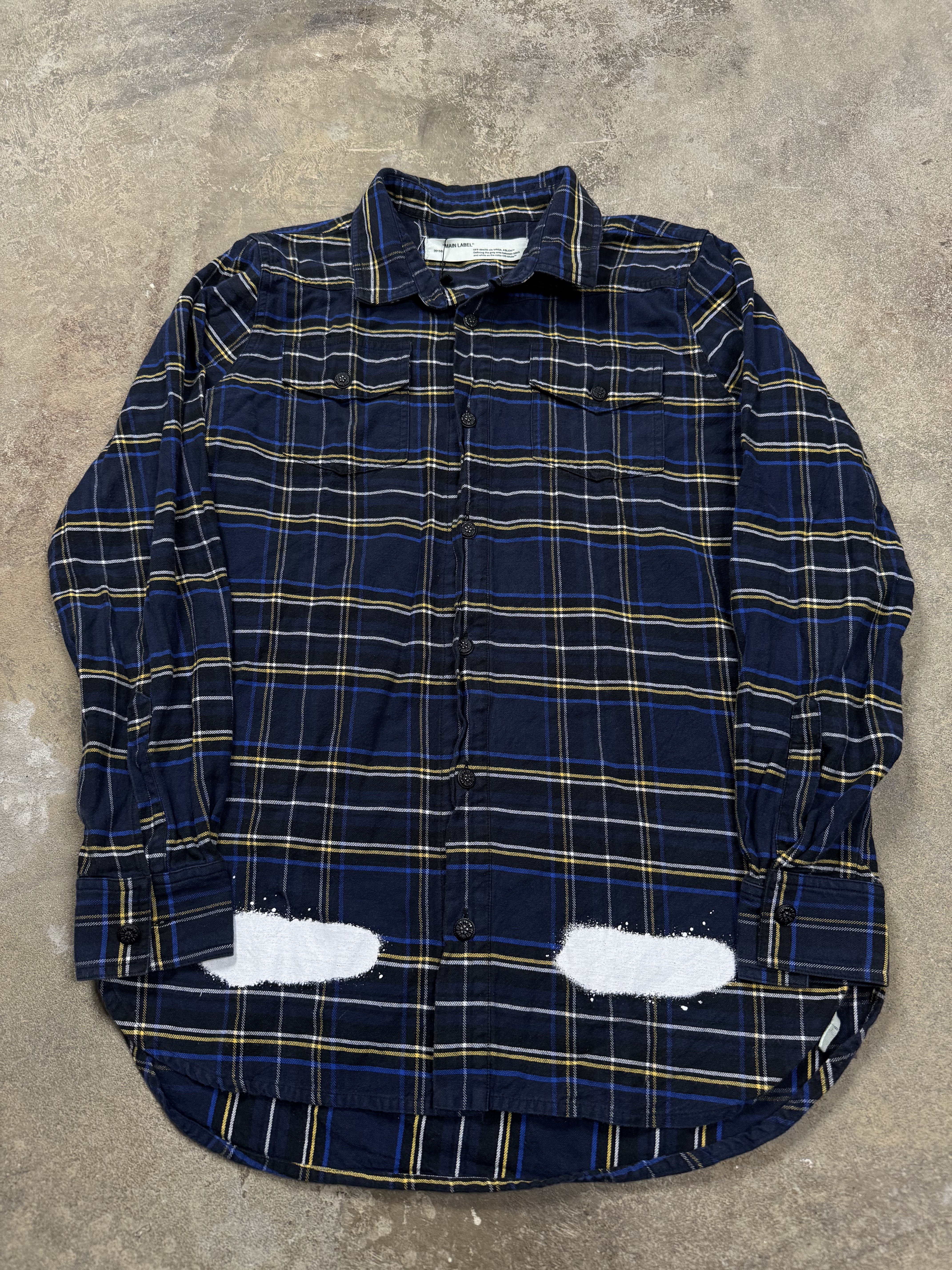 Off White Spray Plaid Flannel Blue Yellow Used Medium