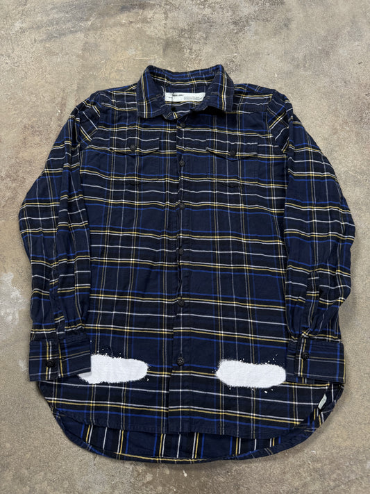 Off White Spray Plaid Flannel Blue Yellow Used Medium