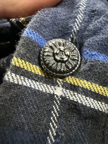 Off White Spray Plaid Flannel Blue Yellow Used Medium