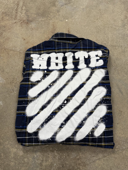 Off White Spray Plaid Flannel Blue Yellow Used Medium