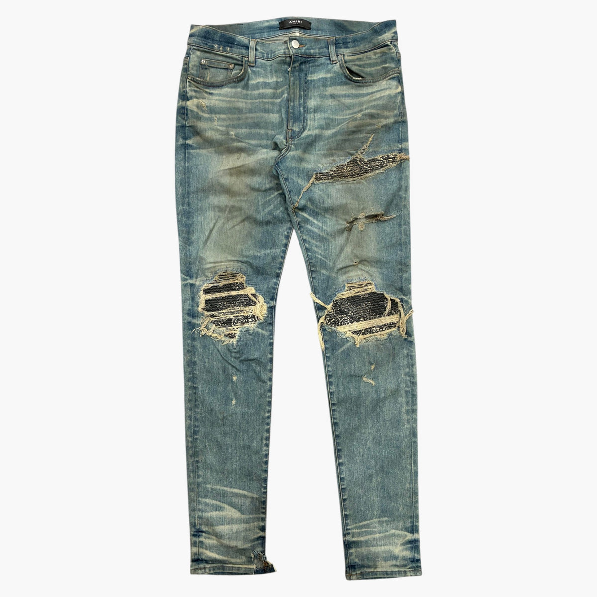 Amiri MX1 Aged Wash & Black Bandana Patch Jeans