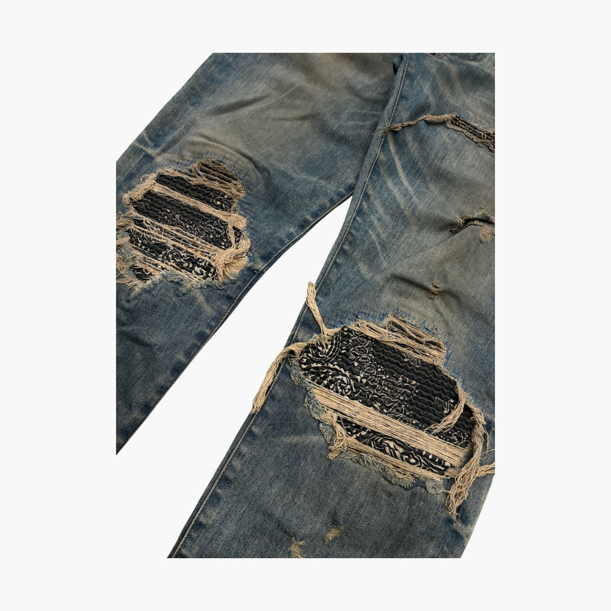 Amiri MX1 Aged Wash & Black Bandana Patch Jeans