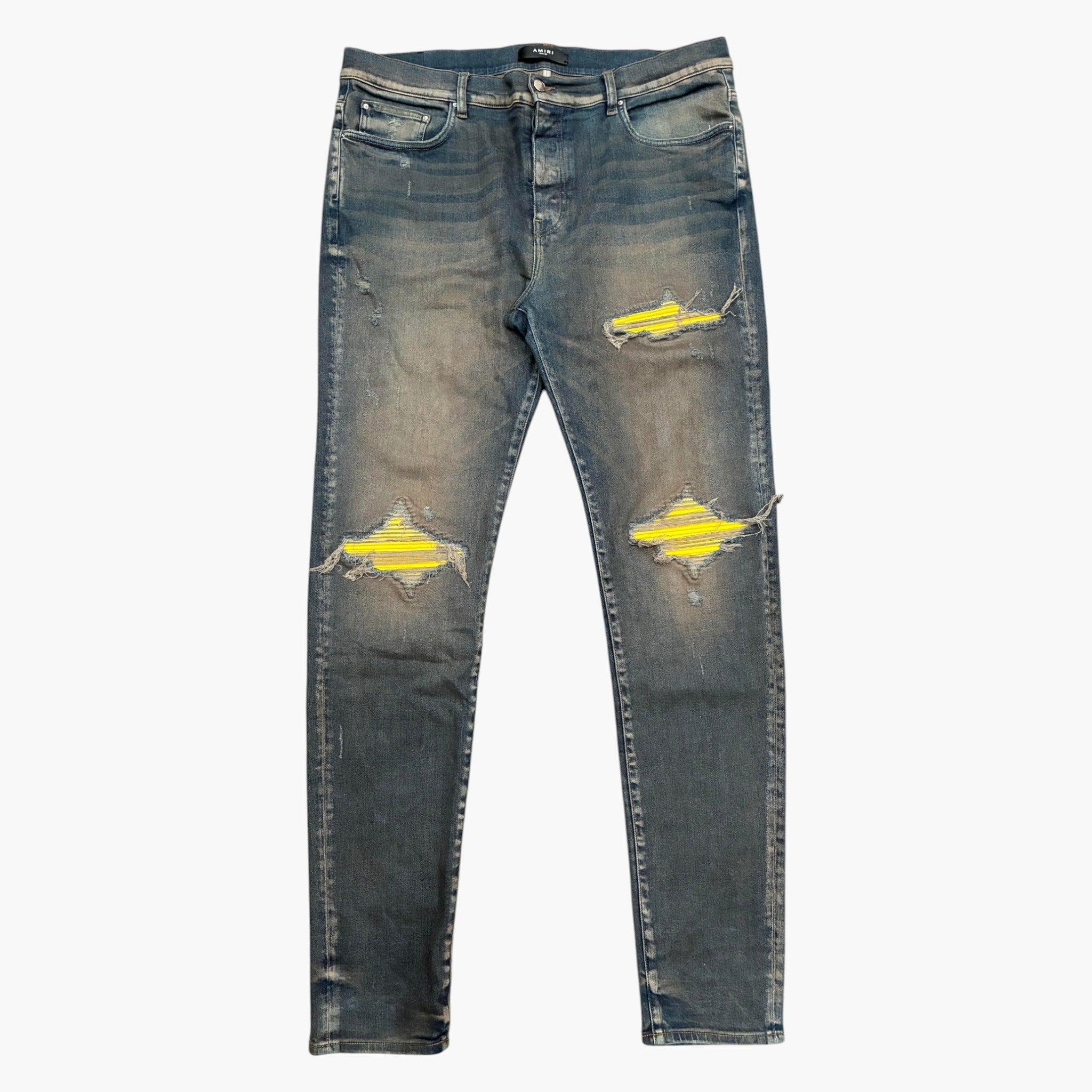 Amiri MX1 Rust Wash & Yellow Ultrasuede Jeans