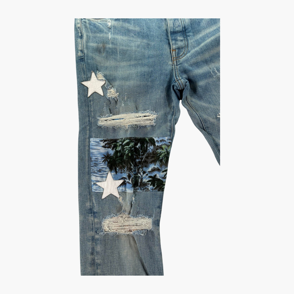 Amiri Hawaiian Star Patchwork Light Wash Jeans