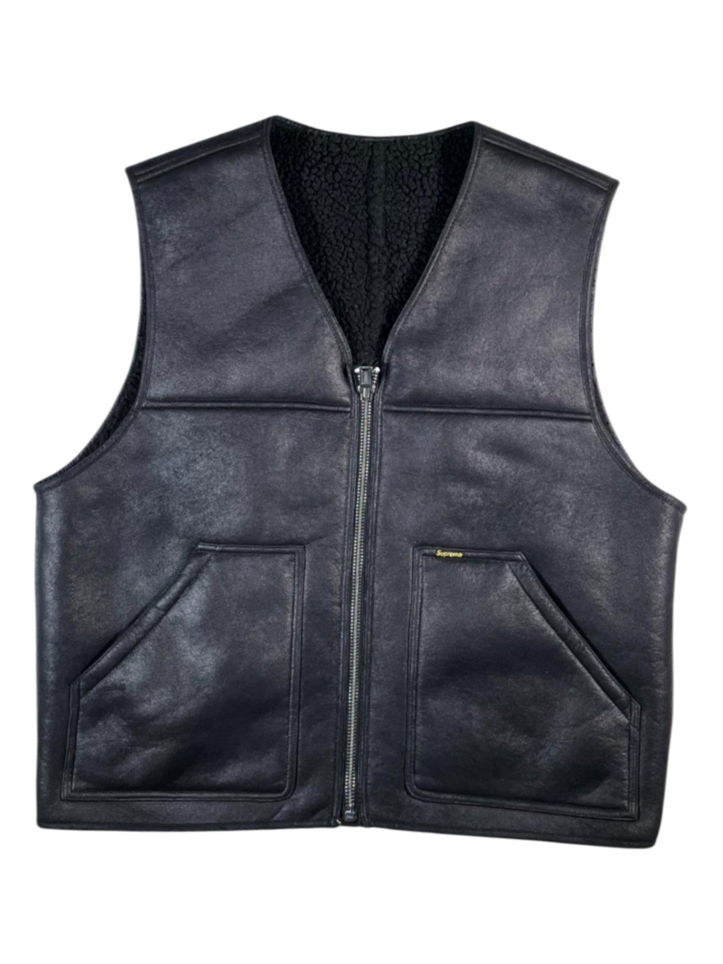 Supreme Reversible Faux Shearling Black Vest