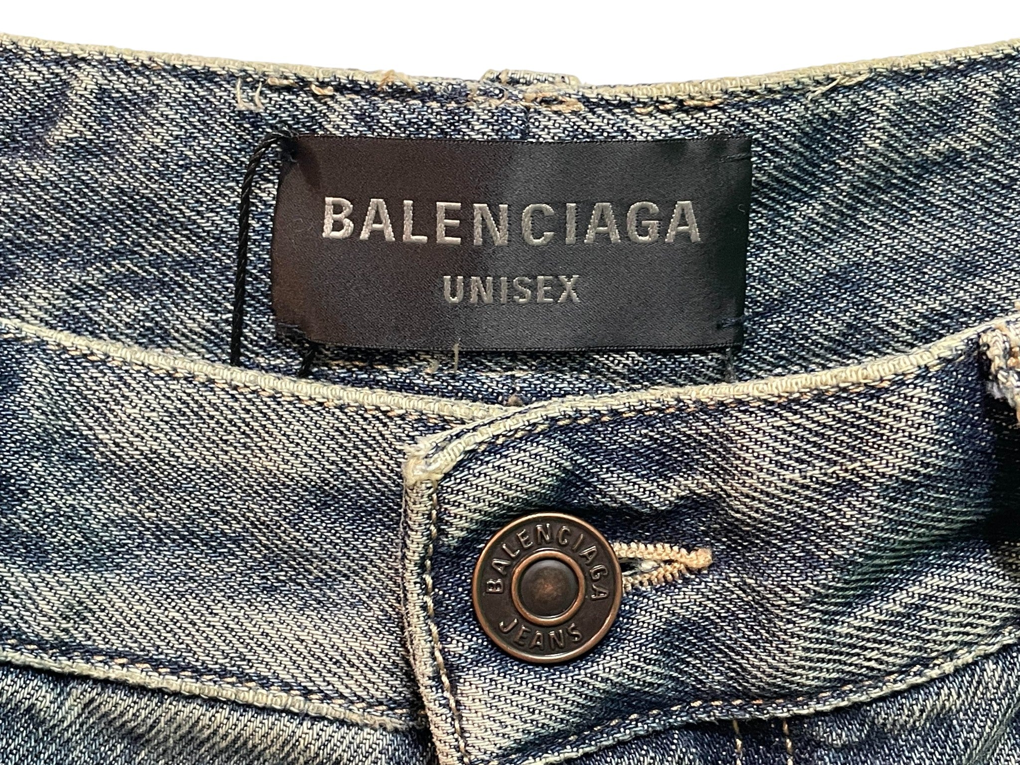 Balenciaga Blue Denim Knee Rip Jean Shorts
