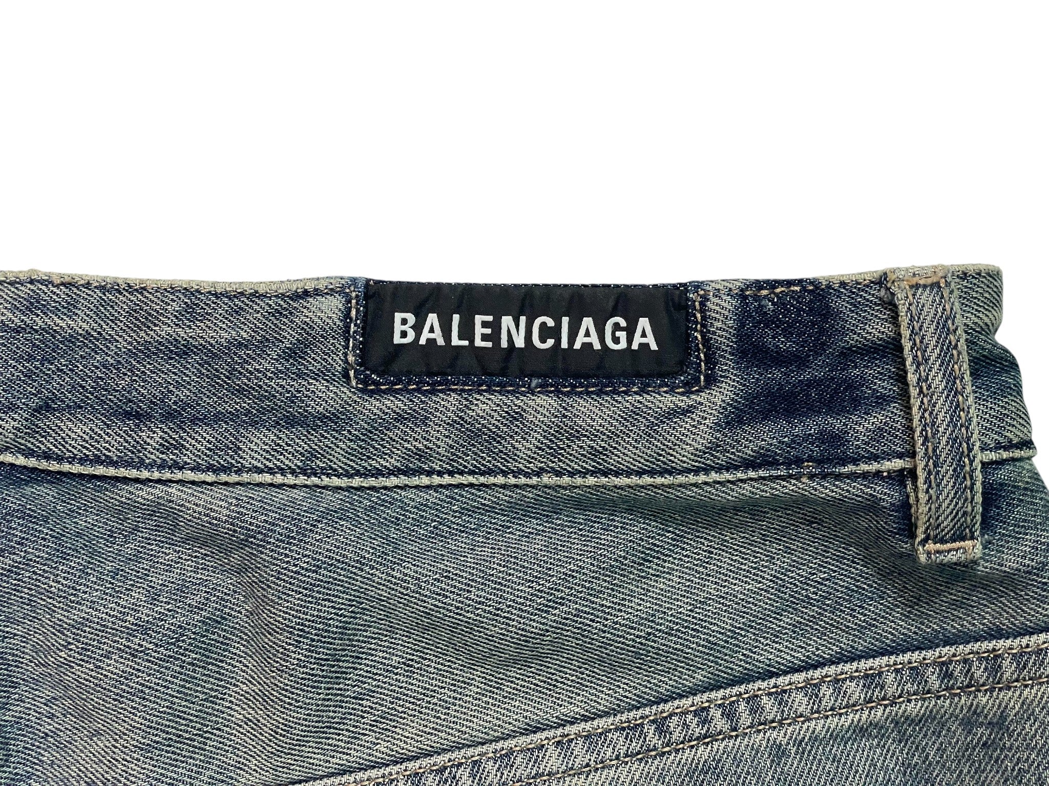 Balenciaga Blue Denim Knee Rip Jean Shorts
