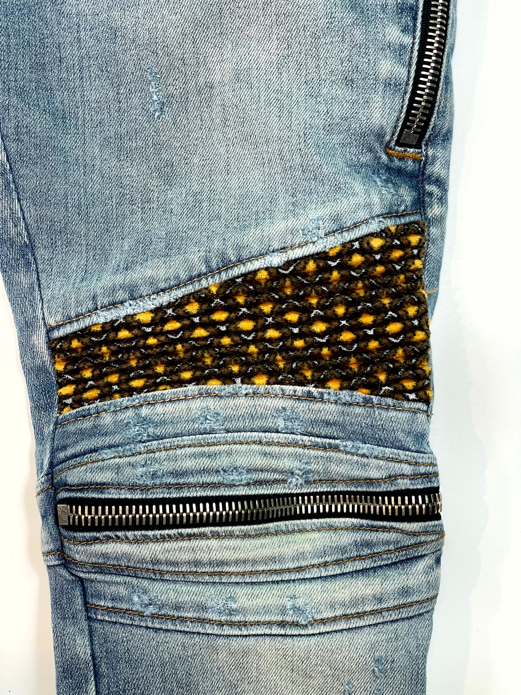 Amiri Light Wash MX2 Yellow Plaid Jeans