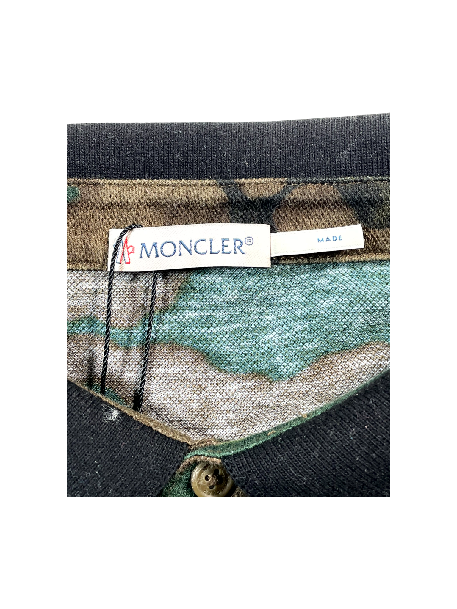 Moncler Collared Camo Black Polo Shirt