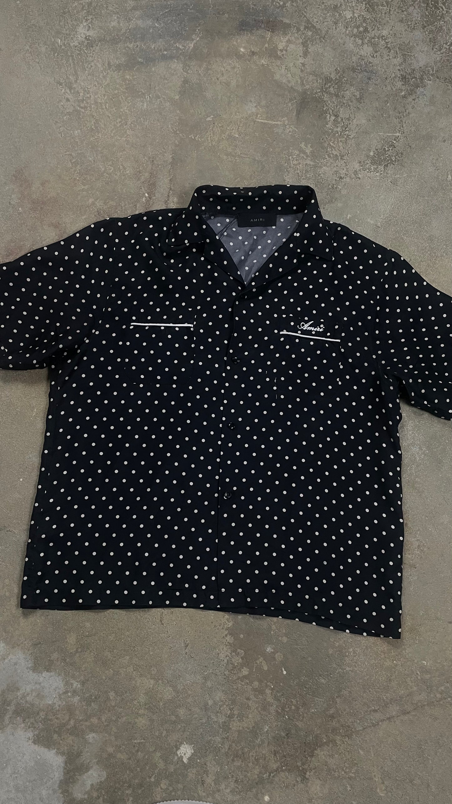 Amiri Polka Dot Silk Button Up Black Cream Used Large