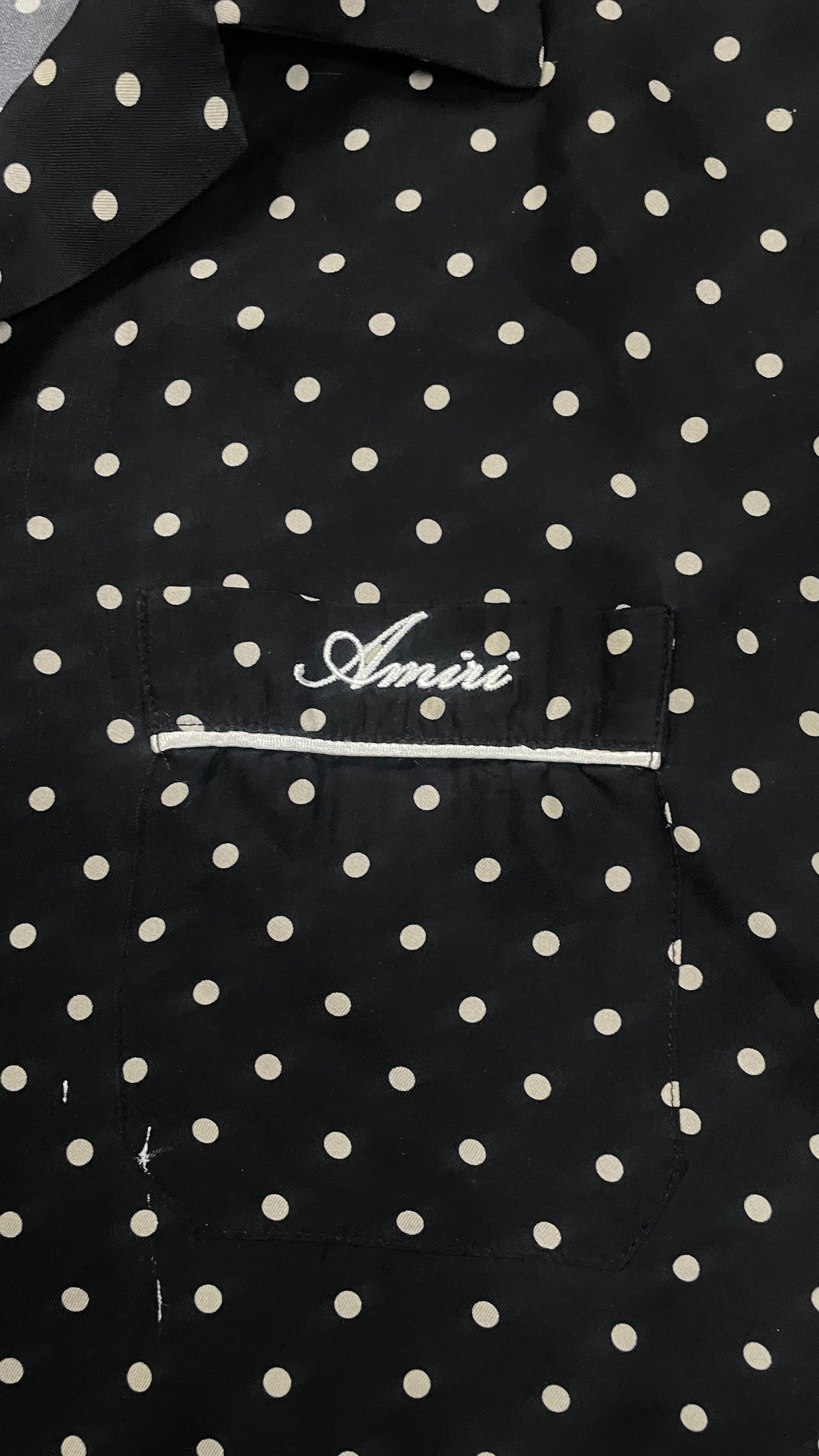 Amiri Polka Dot Silk Button Up Black Cream Used Large