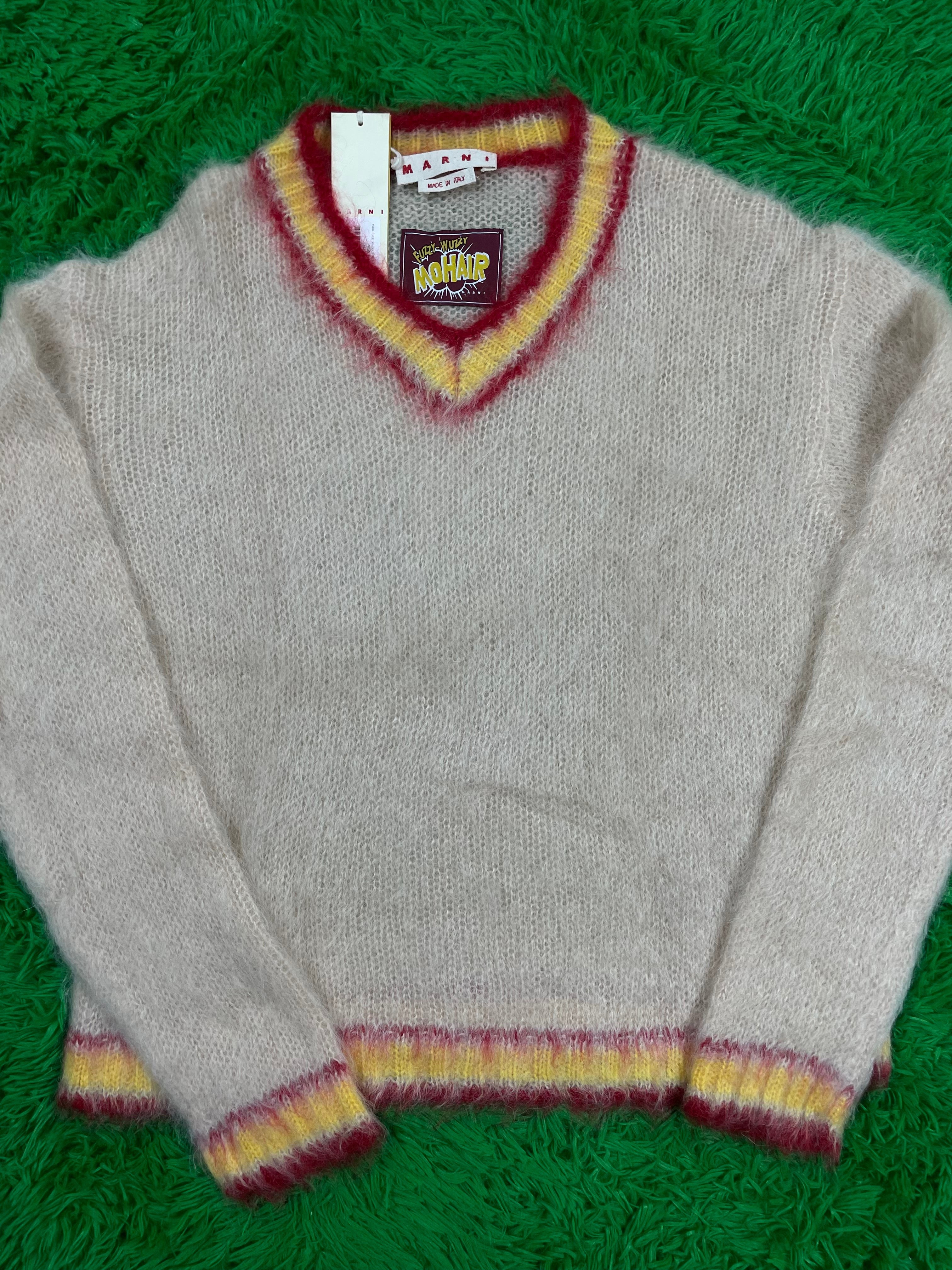 Marni Fuzzy Wuzzy V-Neck Tan Sweater