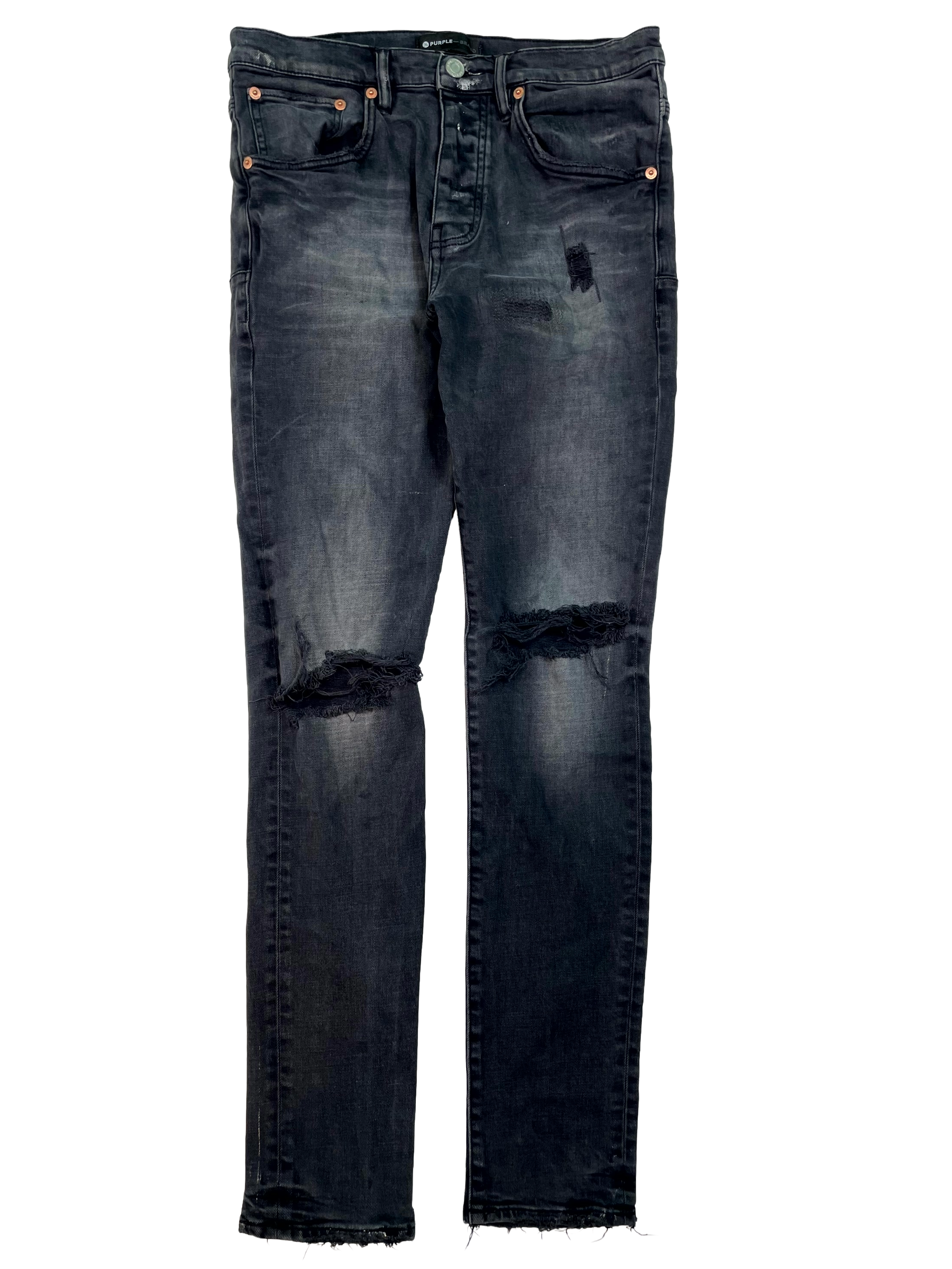 Purple Plain Ripped Black Wash Jeans