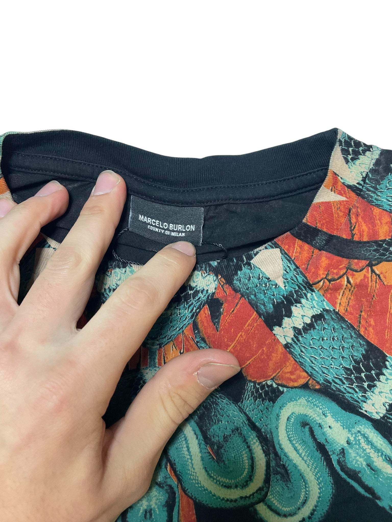 Marcelo Burlon Black Teal & Orange Snake Tee