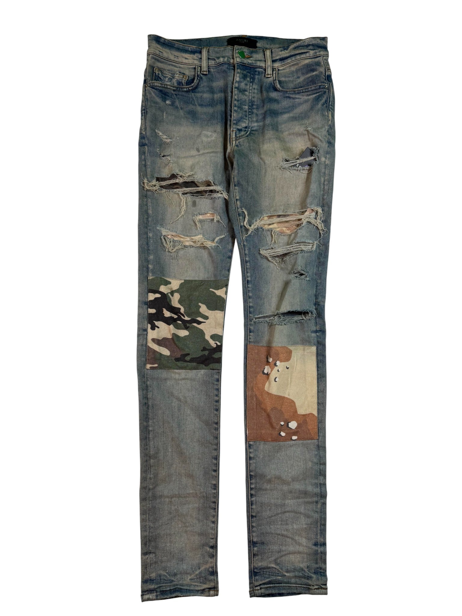Amiri Light Wash Camo Patchwork Jeans