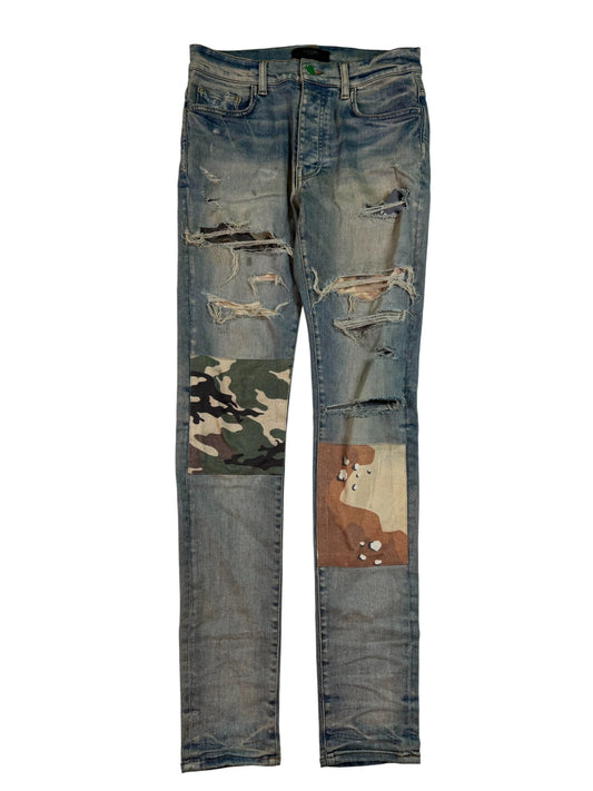 Amiri Light Wash Camo Patchwork Jeans