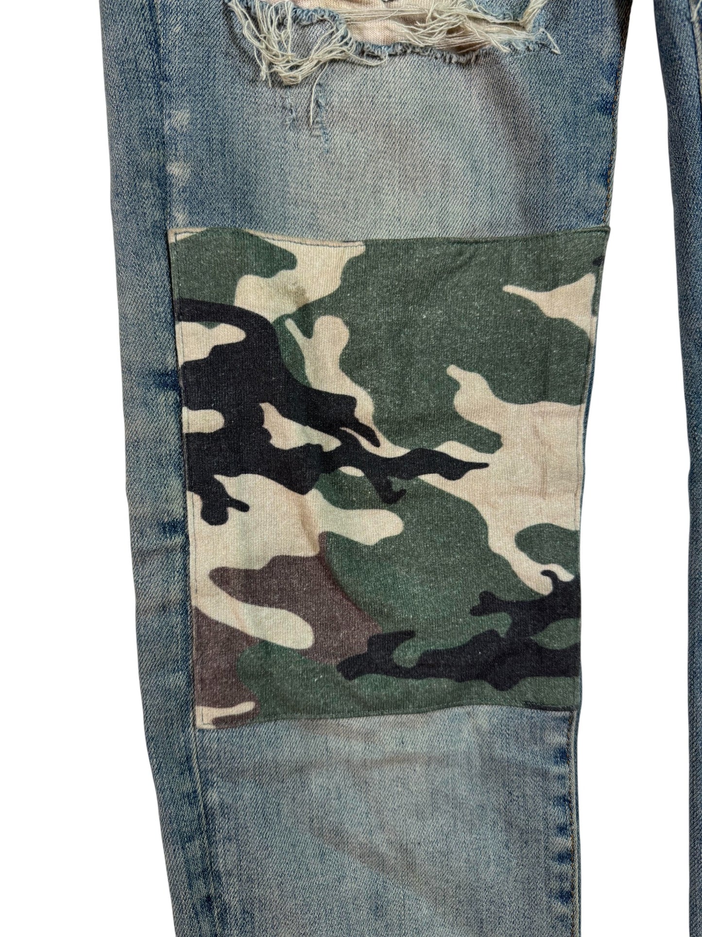 Amiri Light Wash Camo Patchwork Jeans
