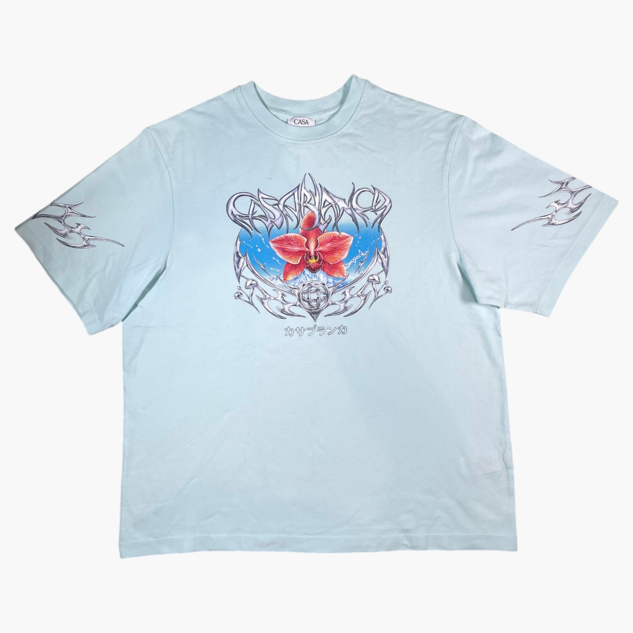 Casablanca 'Blades' Oversized Pale Blue Tee