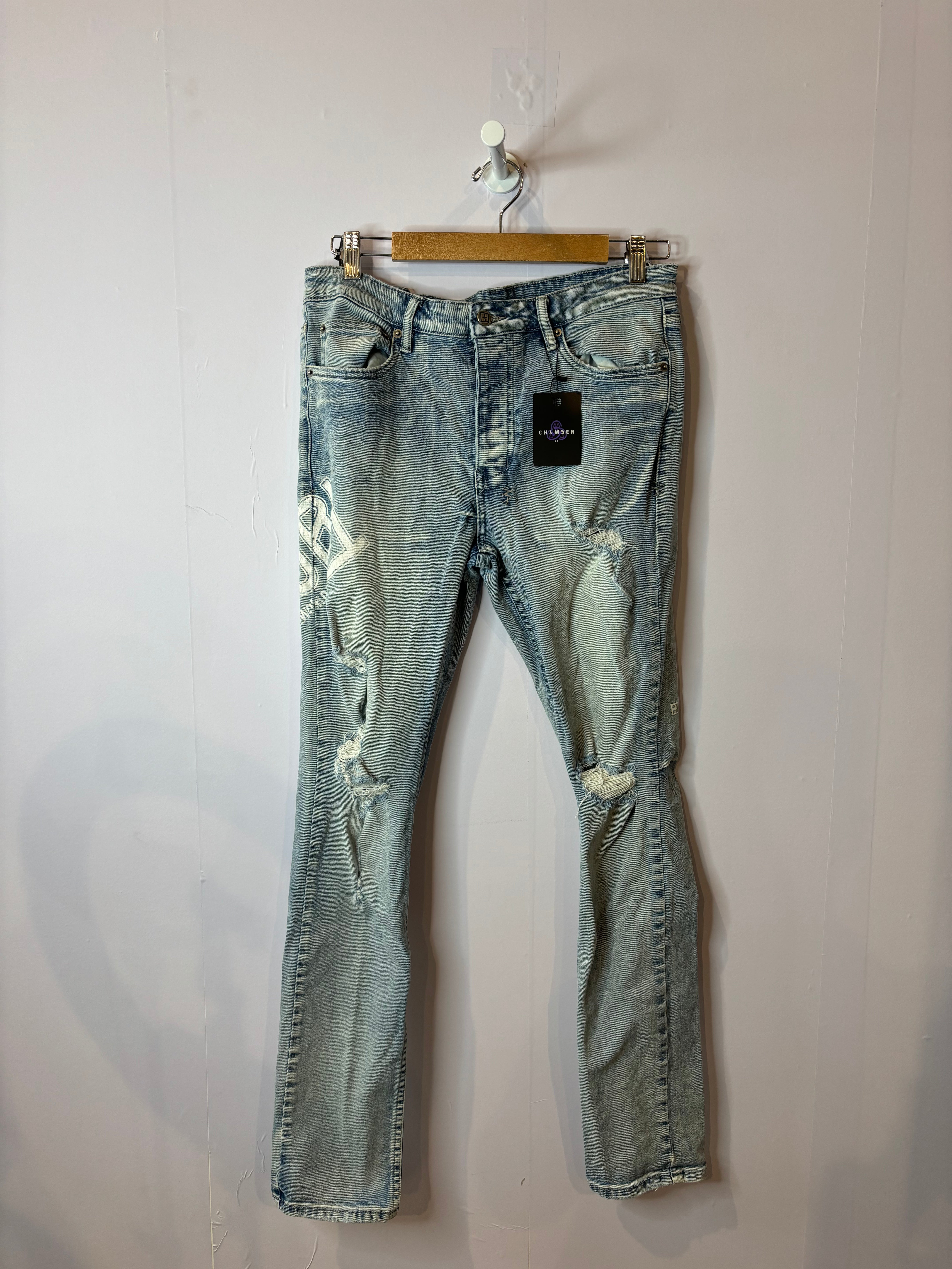 Ksubi Jeans Light Wash White Writing Ripped