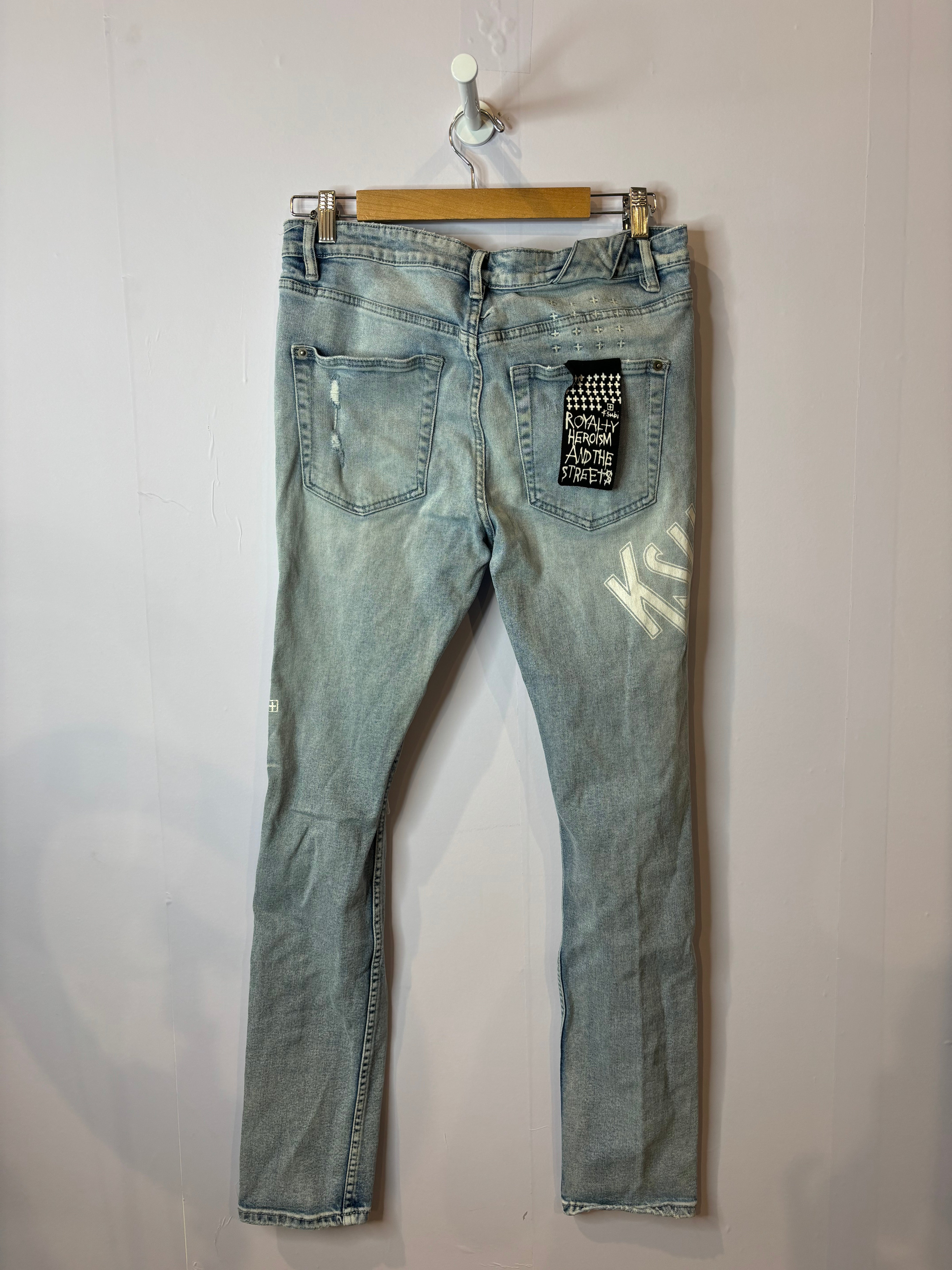 Ksubi Jeans Light Wash White Writing Ripped