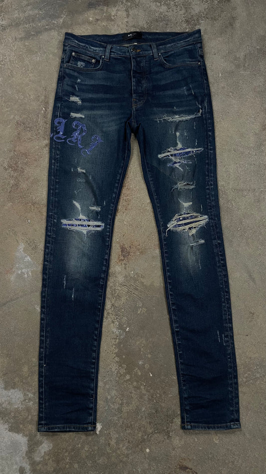 Amiri Jeans Dark Wash Navy Old English Used 33