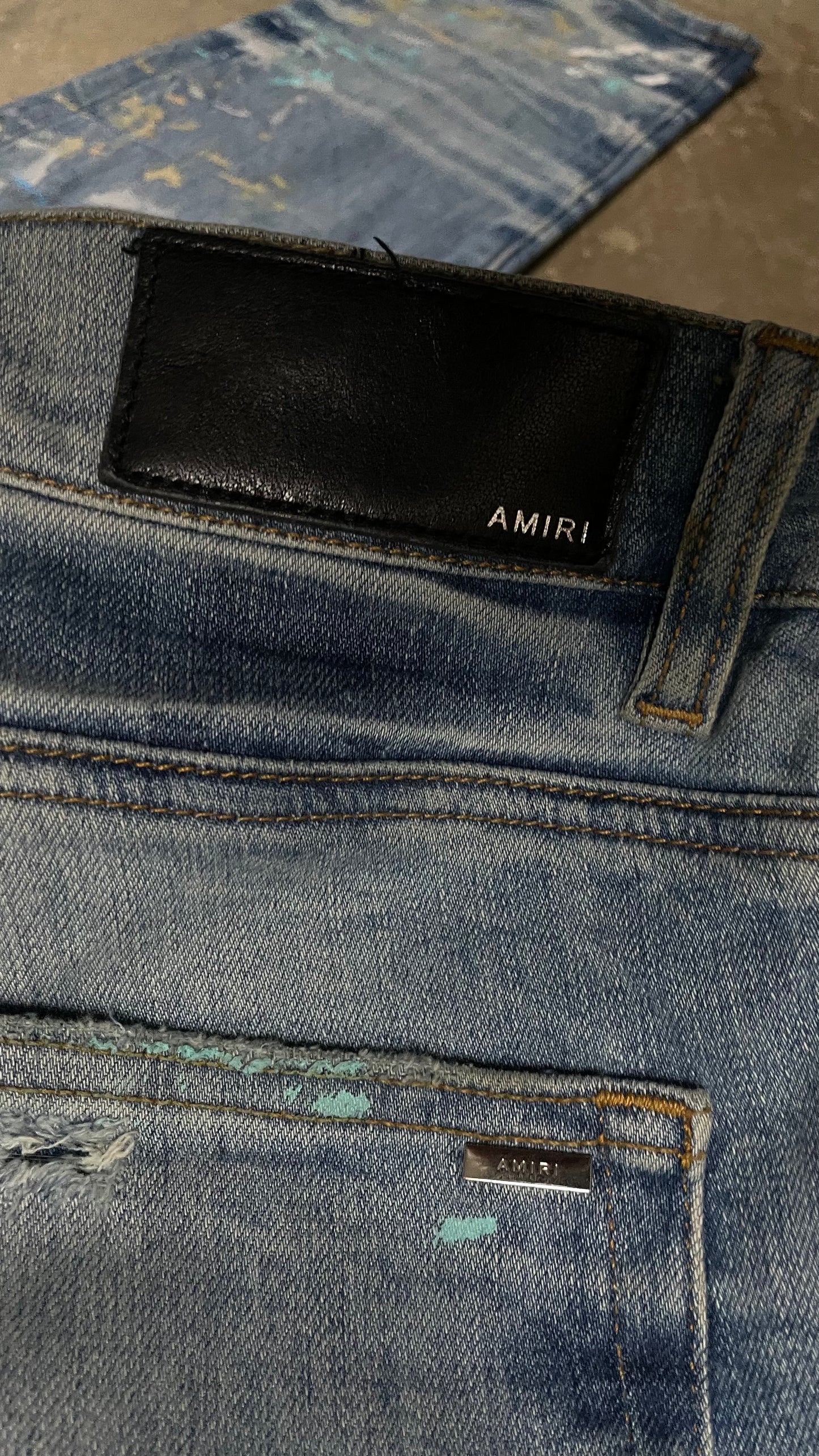 Amiri Plain Thrasher Light Wash Splatter Used 32