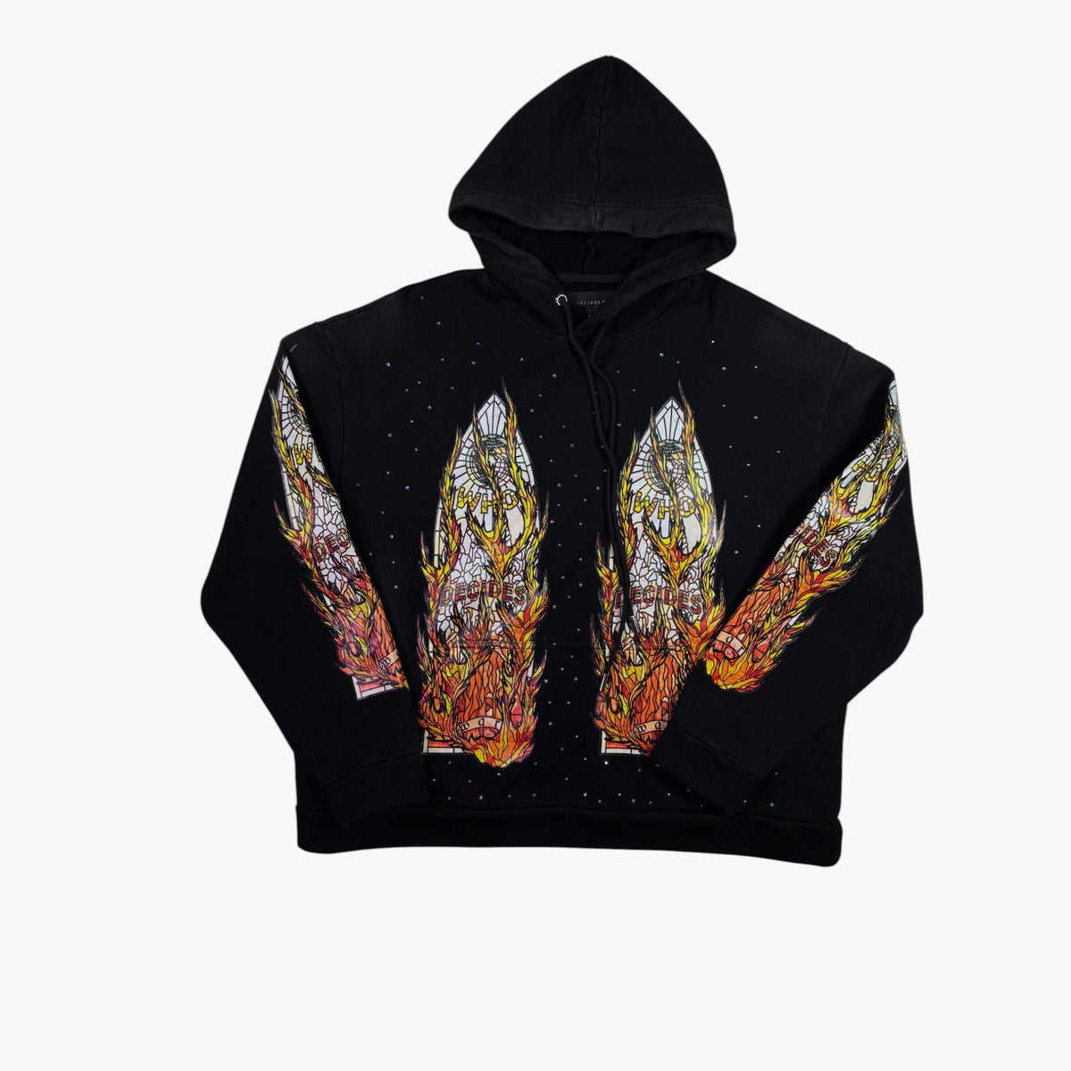 Who Decides War Flames Glass Black Hoodie