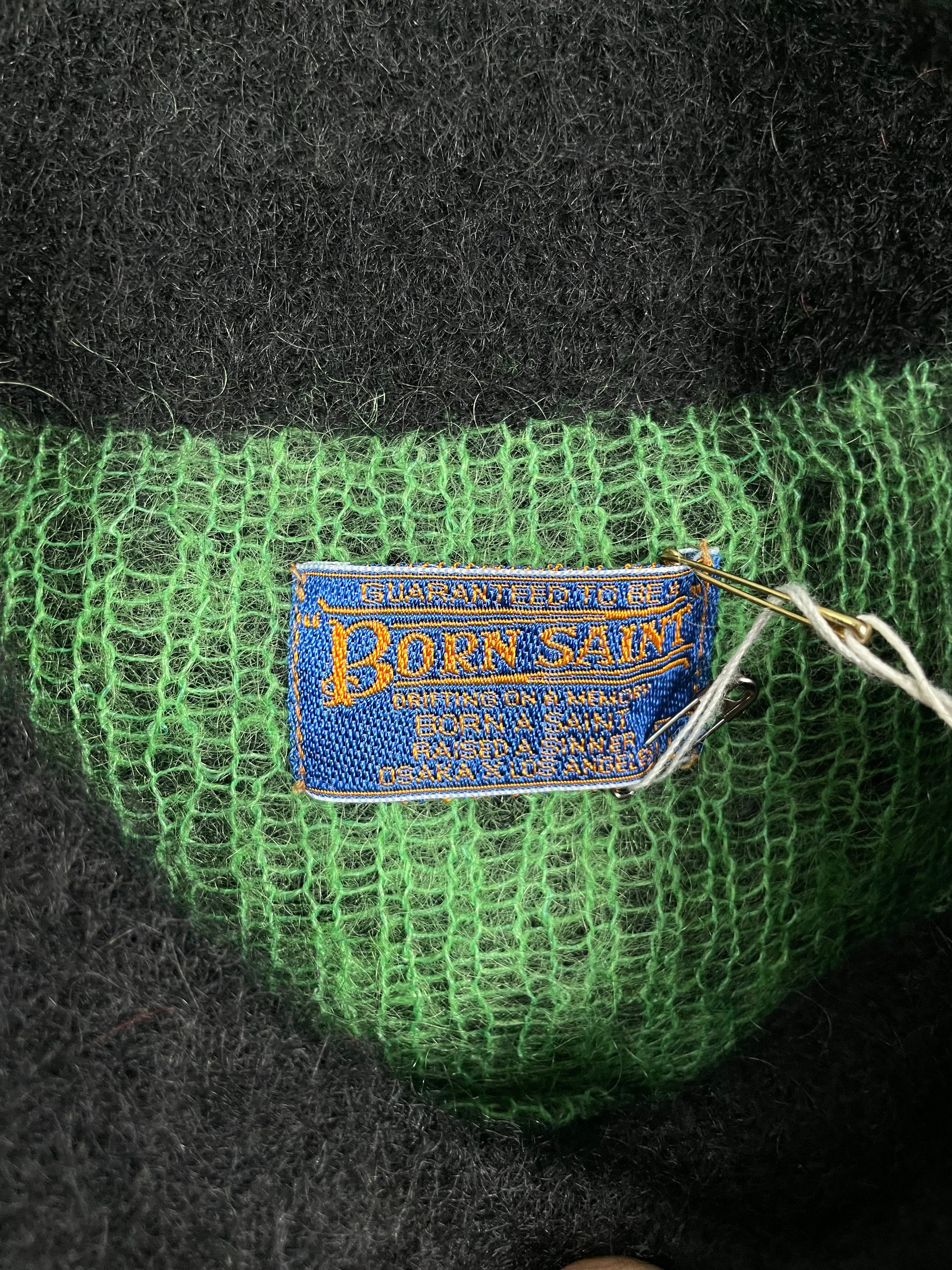 Saint Michael Crewneck Black Green Mohair Large NEW