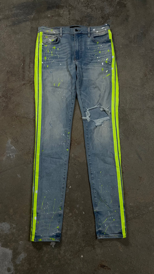 Amiri Jeans Light Wash Neon Splatter Stripe Used 32