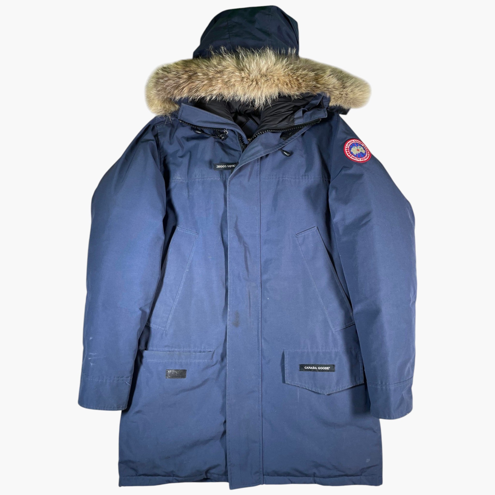 Canada Goose White Fur Navy Long Parka