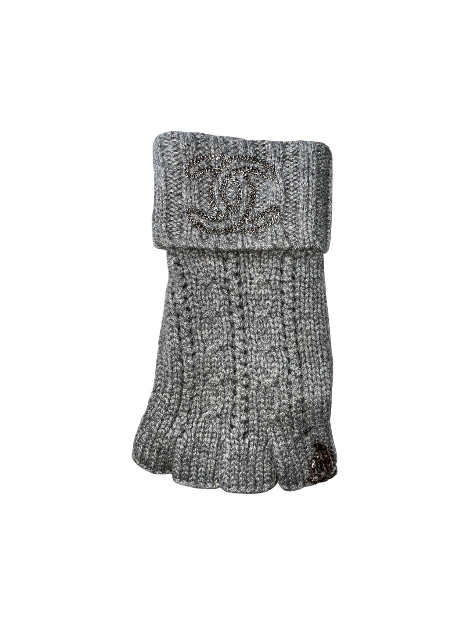 Chanel Cashmere Chain Scarf & Gloves Gray Set Accessories