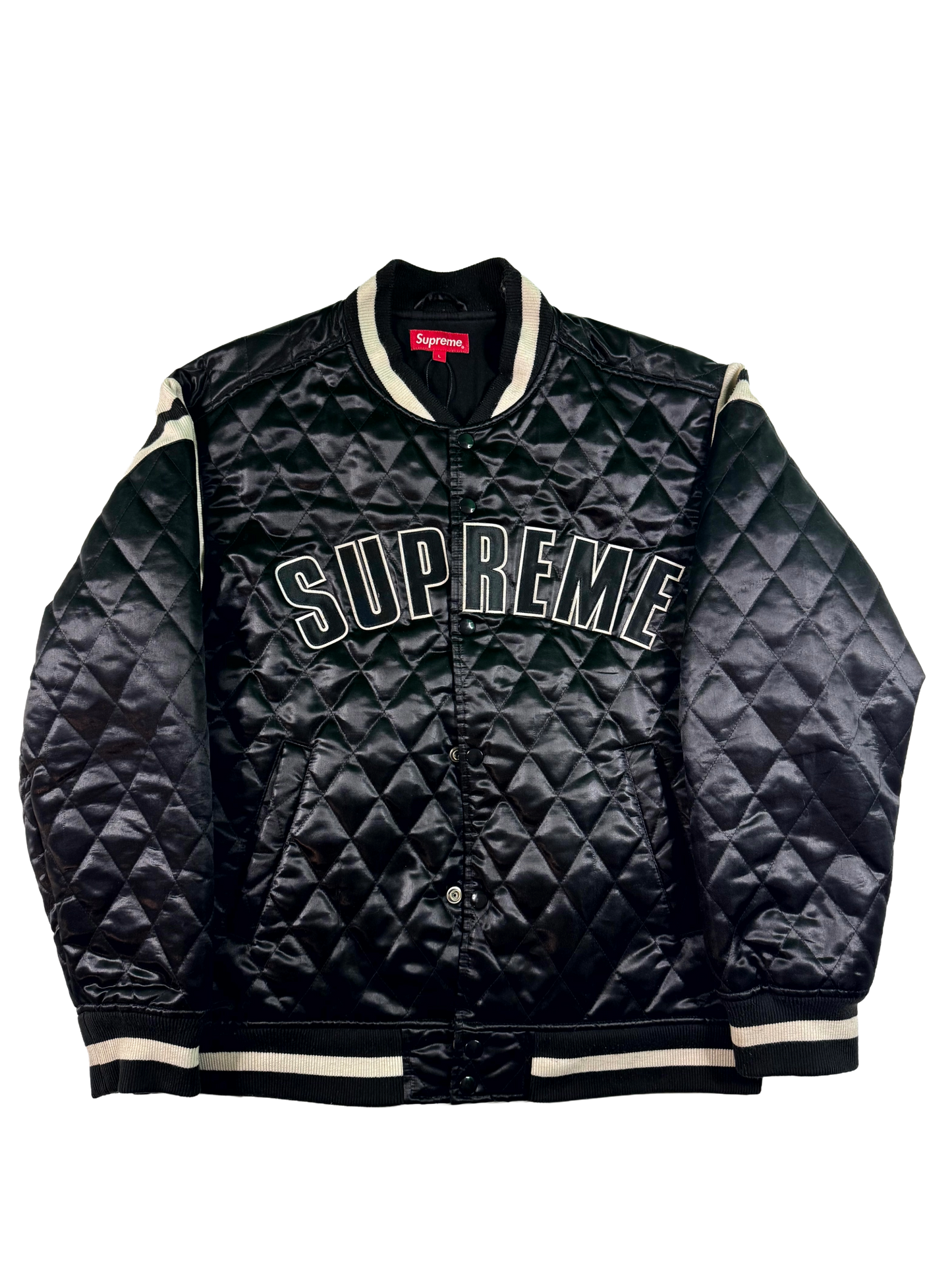 Supreme Quilted Satin Varsity Black Jacket