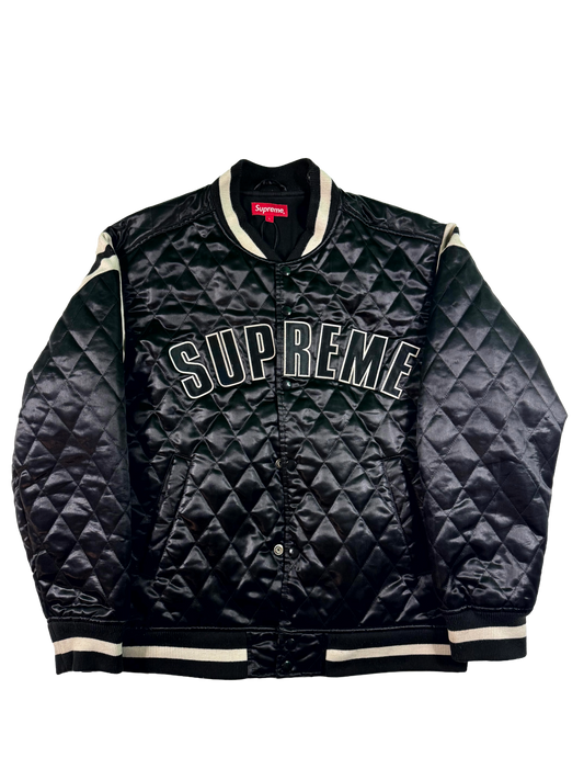 Supreme Quilted Satin Varsity Black Jacket