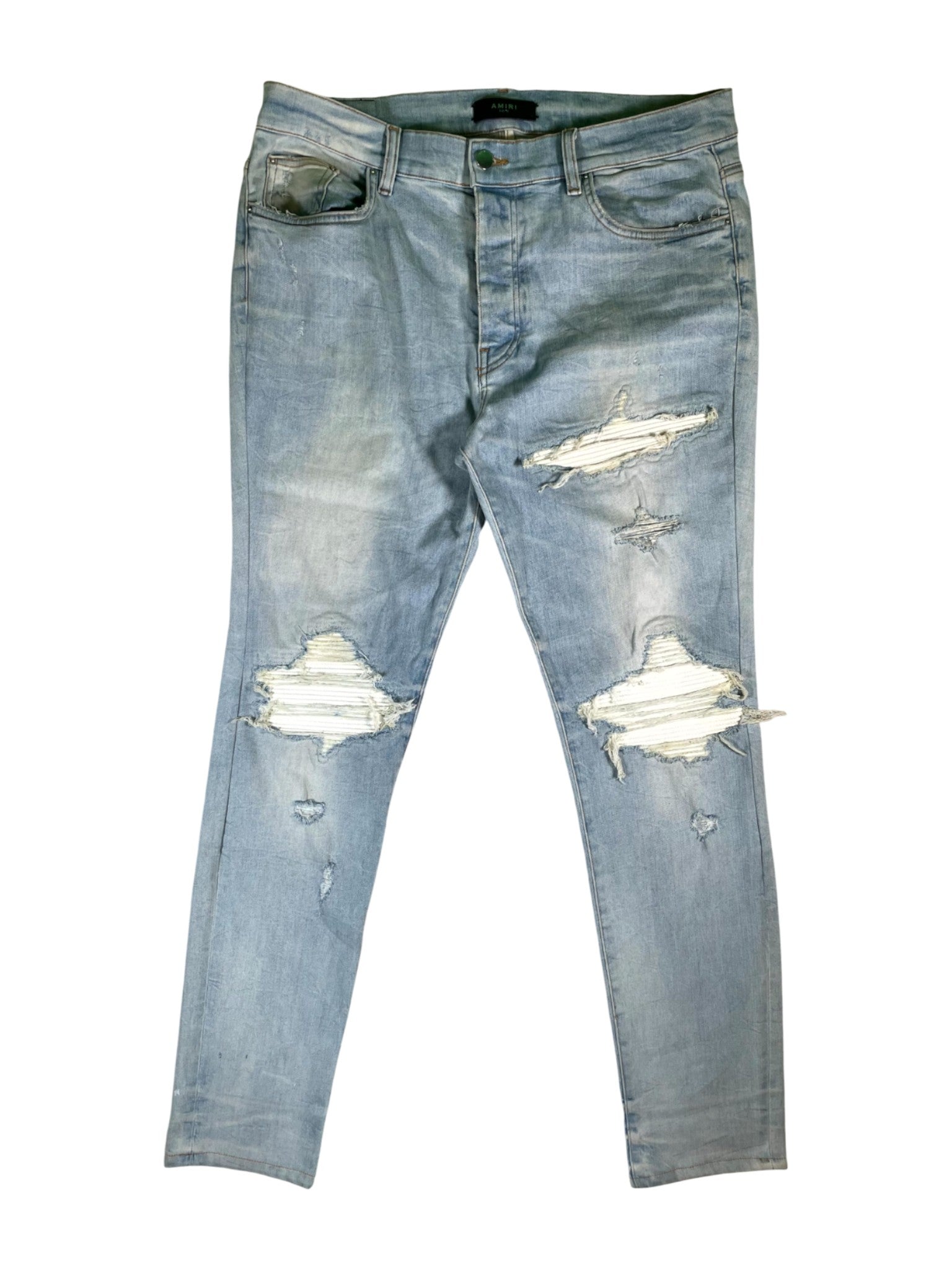 Amiri Leather Patch MX1 Light Wash & White Jeans