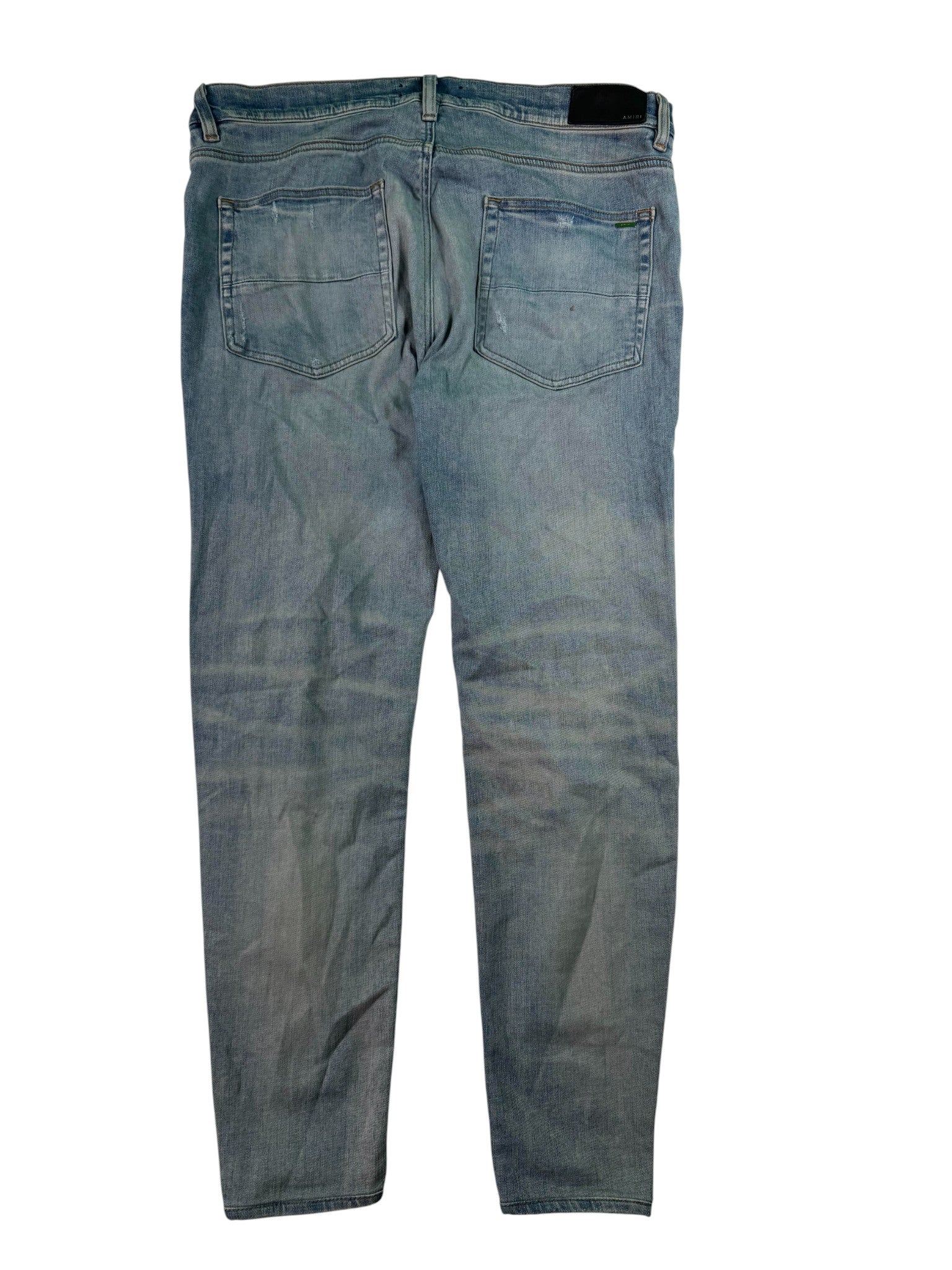 Amiri MX1 Light Wash, Blue & Red Patch Jeans