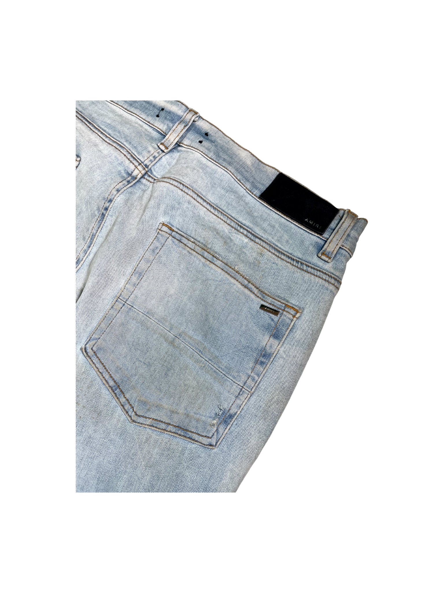 Amiri Leather Patch MX1 Light Wash & White Jeans