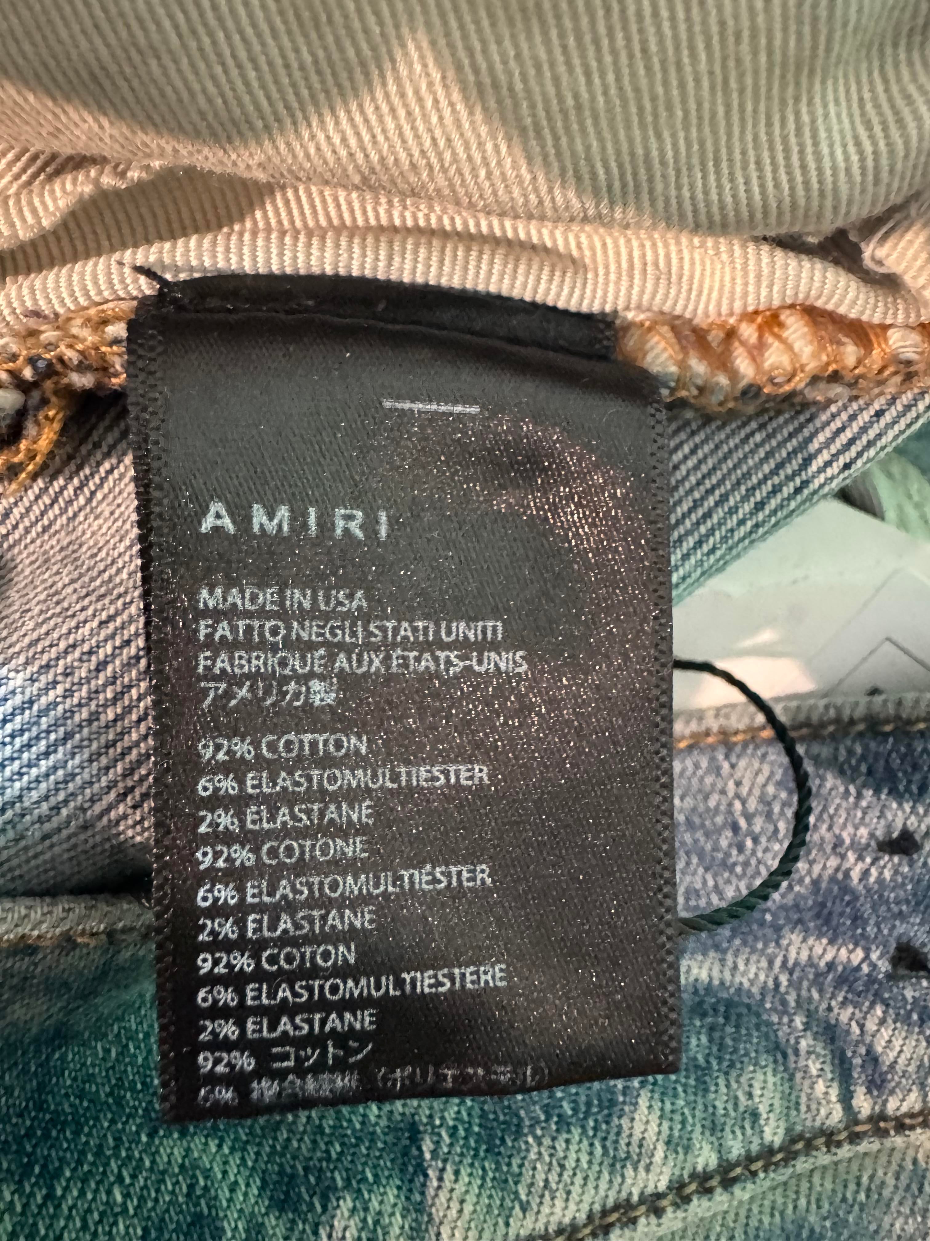 Amiri MX1 Light Wash, Blue & Red Patch Jeans