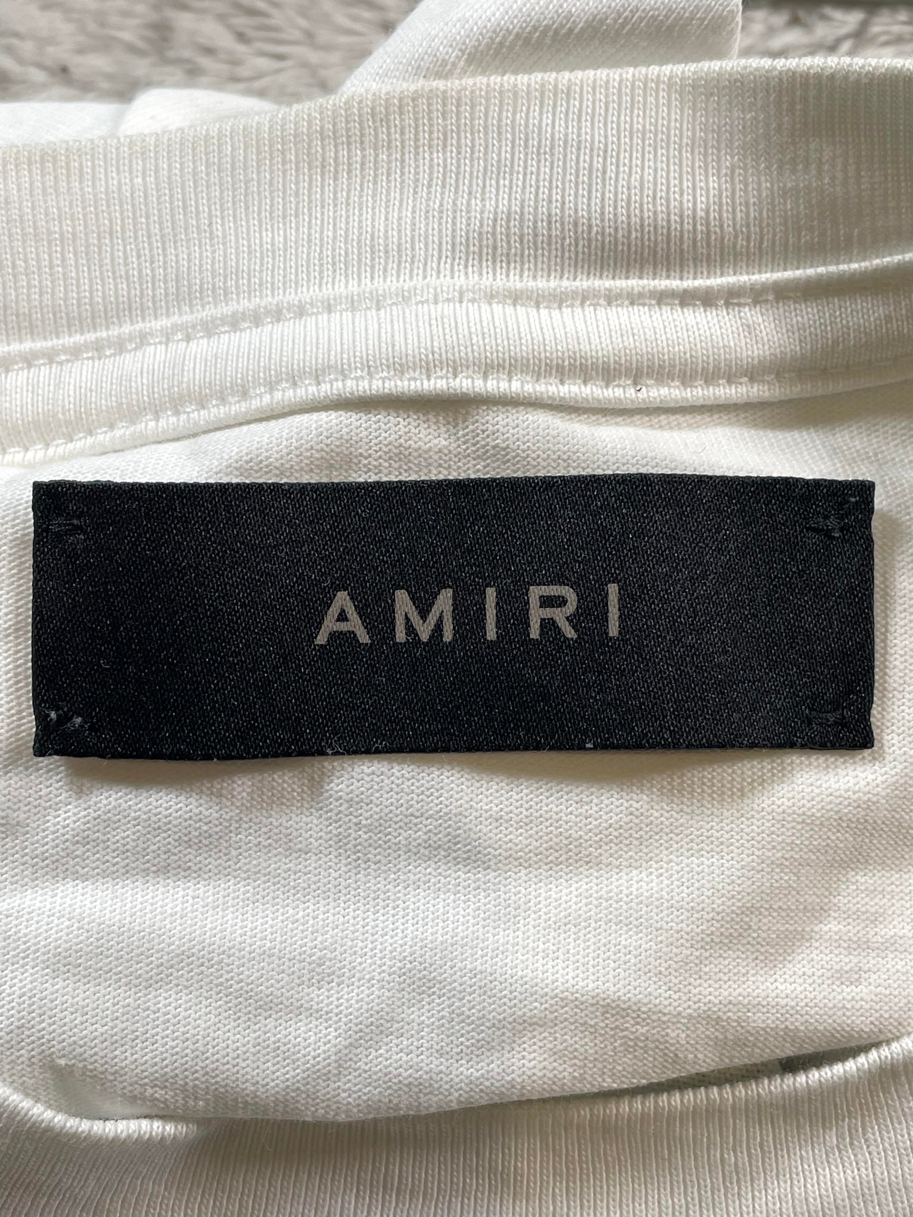 Amiri Blue Staggered Logo White Tee