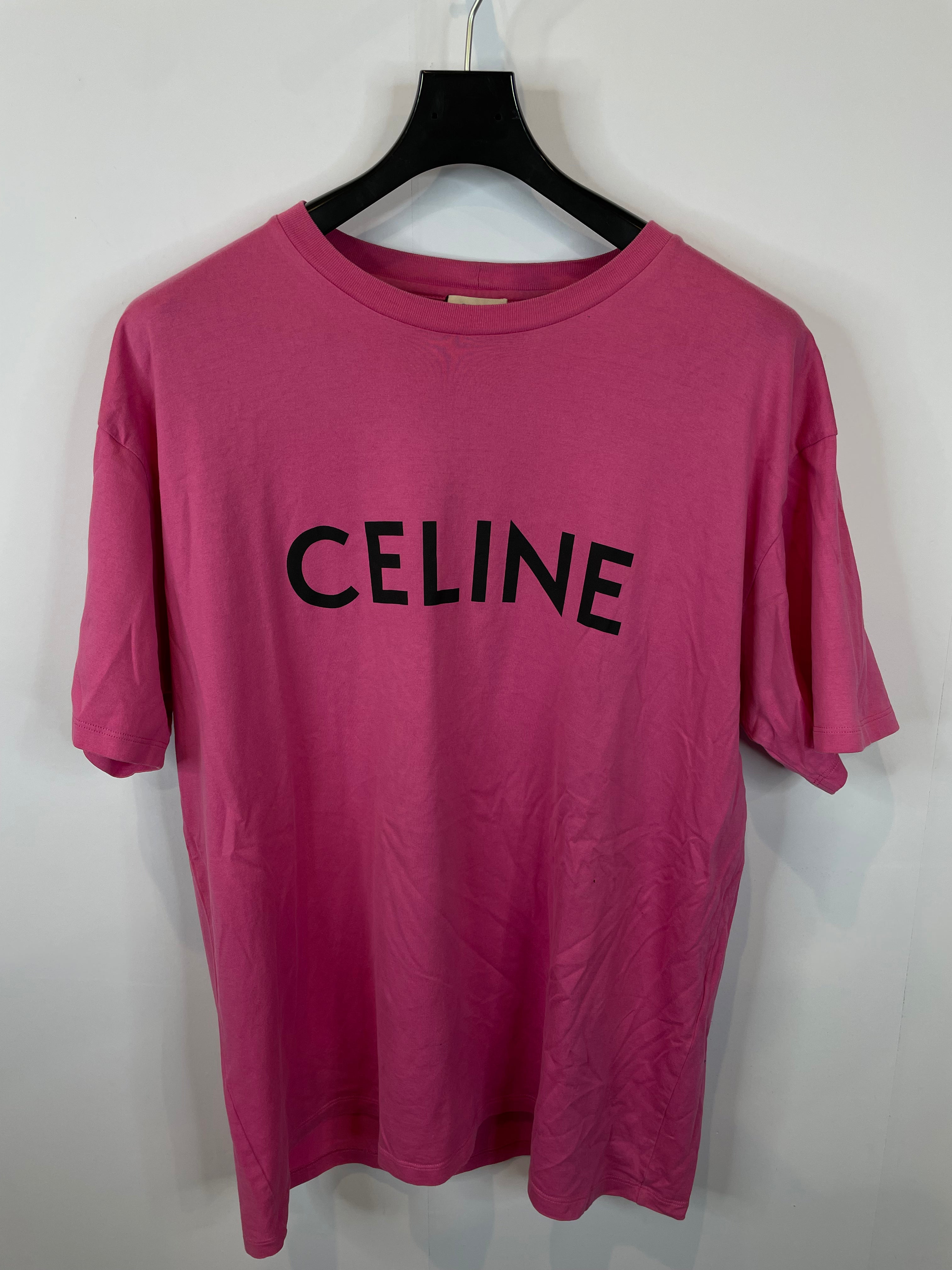 Celine Spellout Tee Hot Pink Used Large