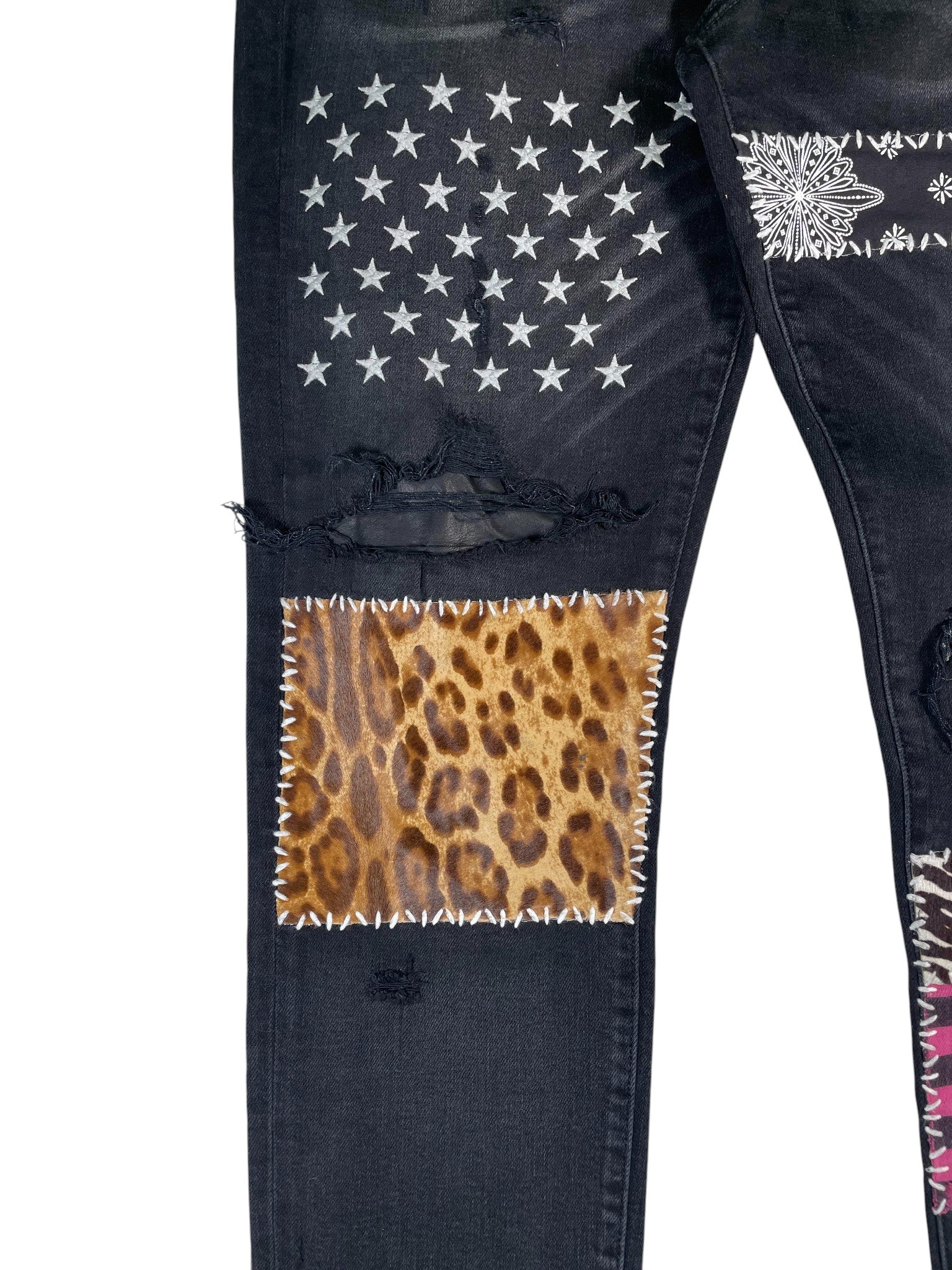 Amiri Multi Paisley Patchwork Art Patch Black Jeans